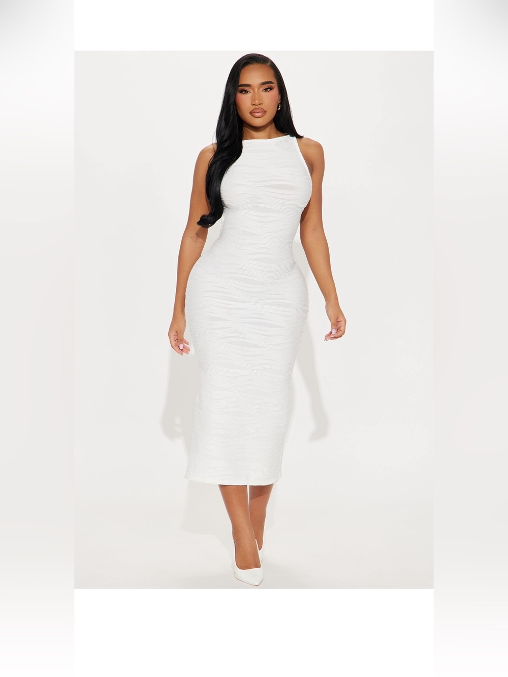 White Sleeveless Midi Bodycon Dress - Elegant Evening Style